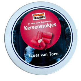 Holland Foodz Cherry sticks Dutch house - tin 135g
