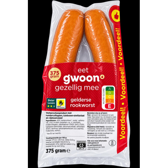 Gwoon Rookworst Dutch Smooked Sausage 375g