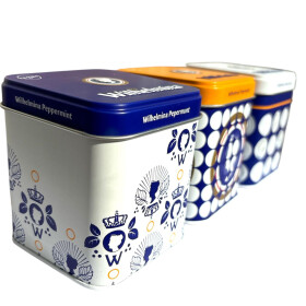 3x 100g Wilhelmina Pepermunt in decorative metal tins